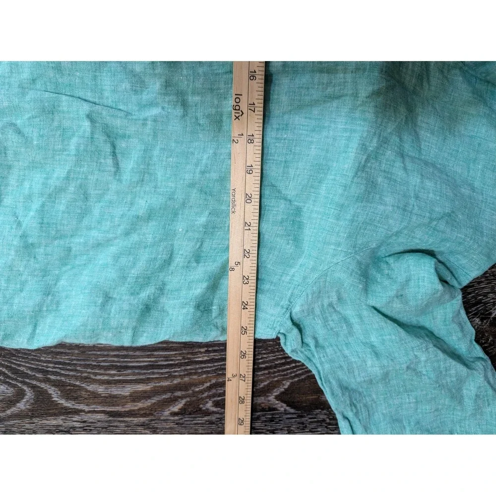 Tahari Womens Tunic Blouse 2X Green 100% Linen V-Neck 3/4 Sleeve Ruffle - Picture 7 of 8